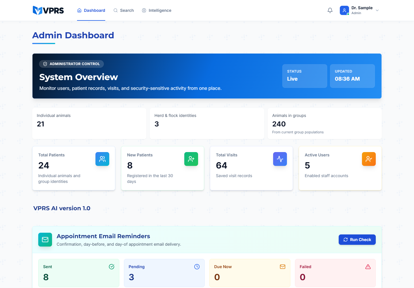 VPRS administrator dashboard