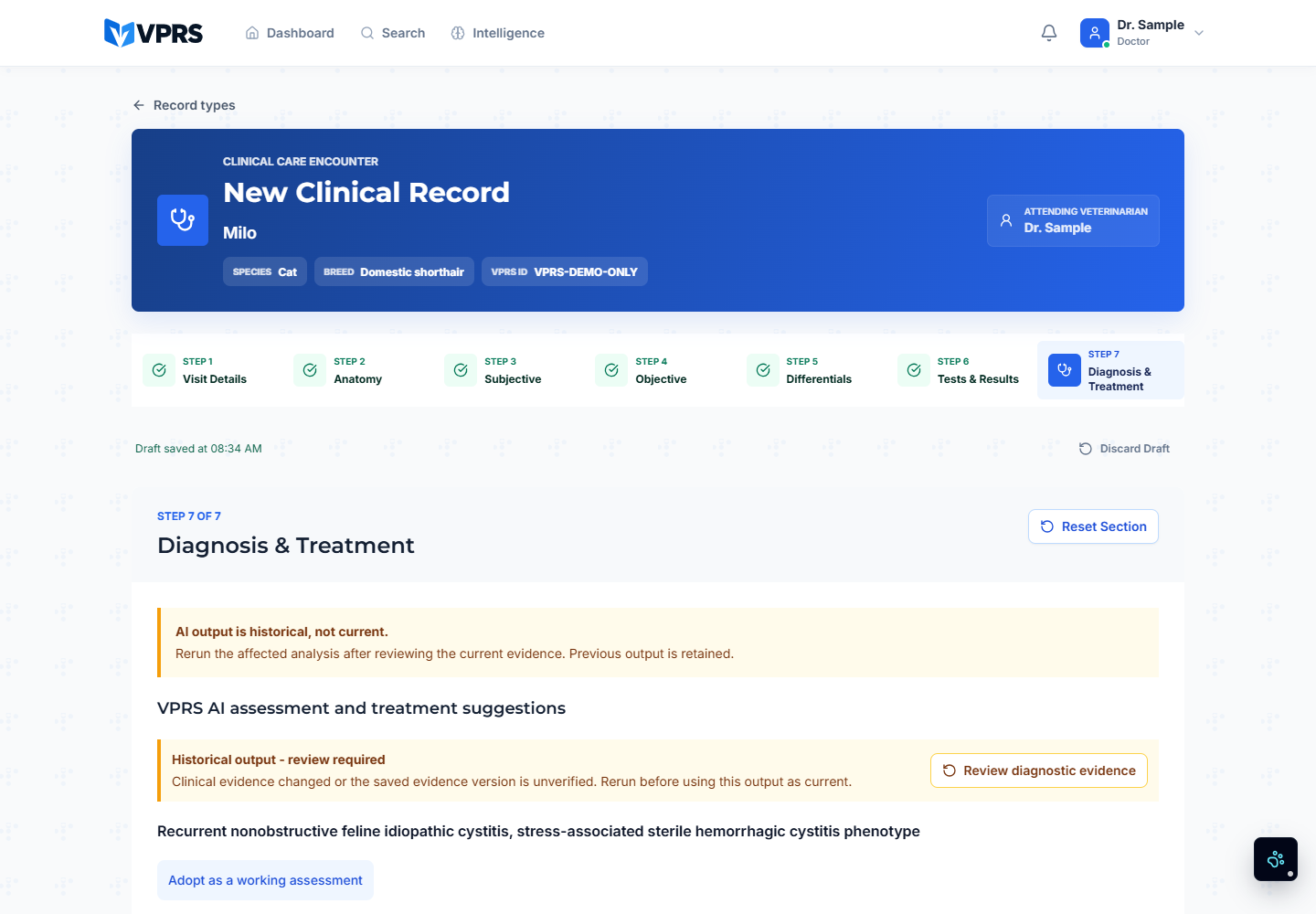 VPRS AI confirmatory diagnosis screen