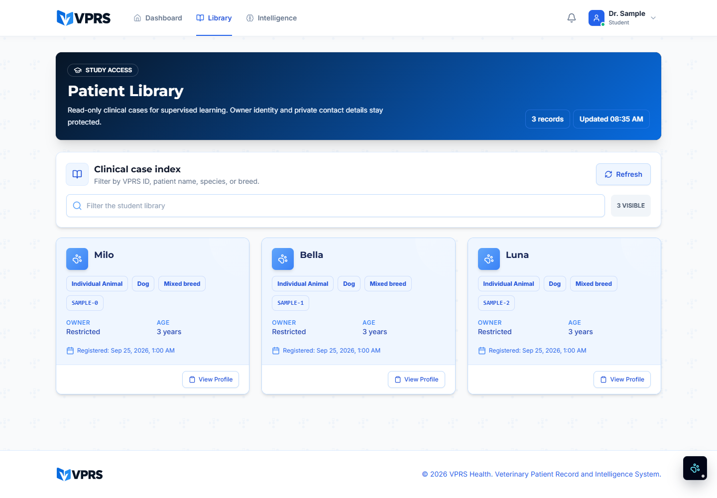 VPRS anonymised student case library